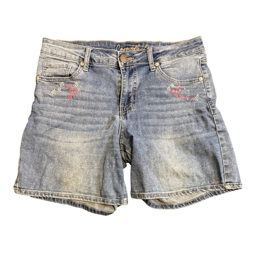 Copperflash Mid Rise Denim Shorts Womens 10 Blue Floral Embroidered Jean Shorts